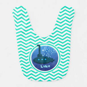 Submarine; Aqua Green Chevron Baby Bib