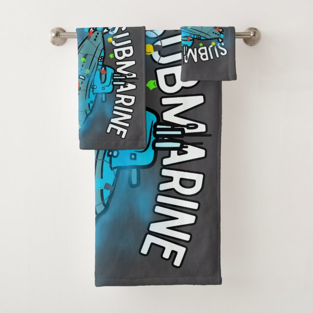 Submarine, bauble, christmas bath towel set (Insitu)