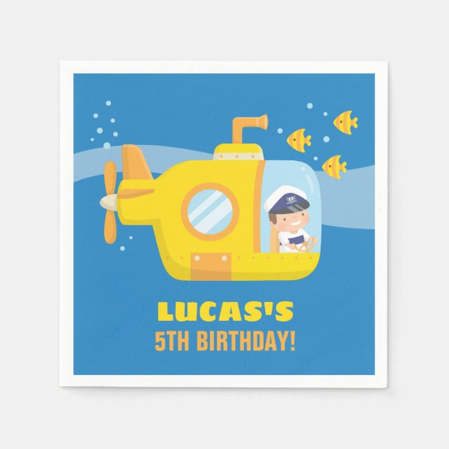 Submarine Boy Underwater Birthday Party Napkins (Front)