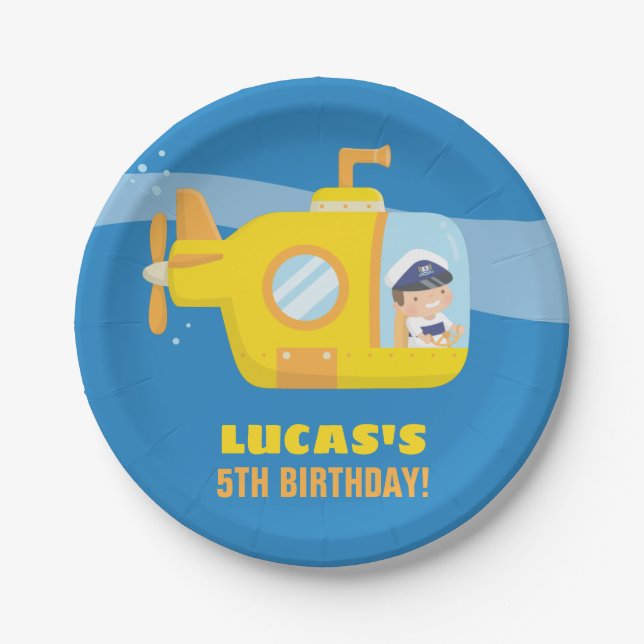 Submarine Boy Underwater Birthday Party Supplies Paper Plates (Front)