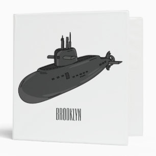 Submarine cartoon illustration 3 ring binder