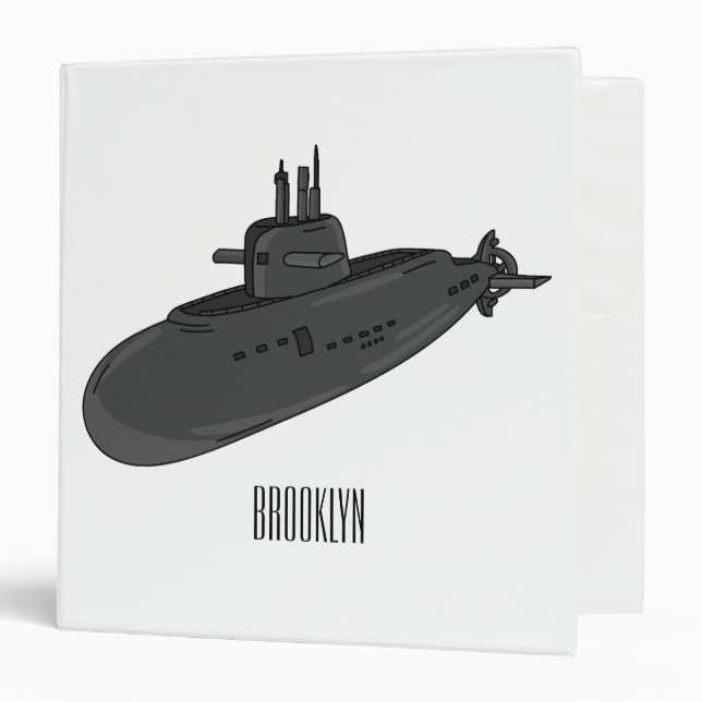 Submarine cartoon illustration 3 ring binder (Front/Inside)