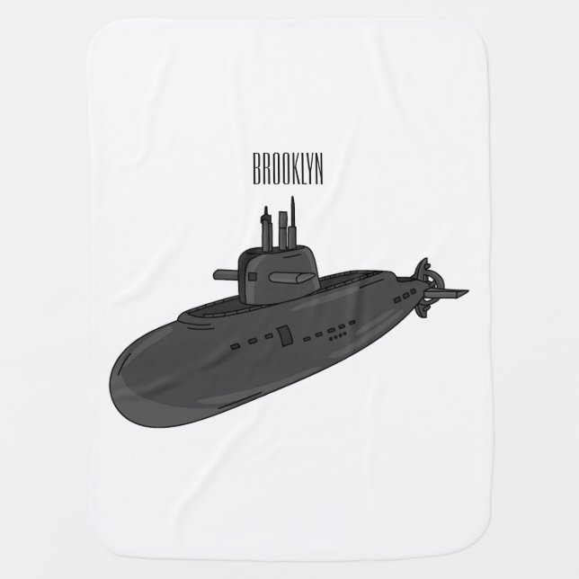 Submarine cartoon illustration baby blanket (Front)