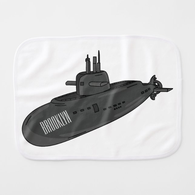 Submarine cartoon illustration baby burp cloth (Front Horizontal)