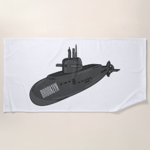 Submarine cartoon illustration beach towel