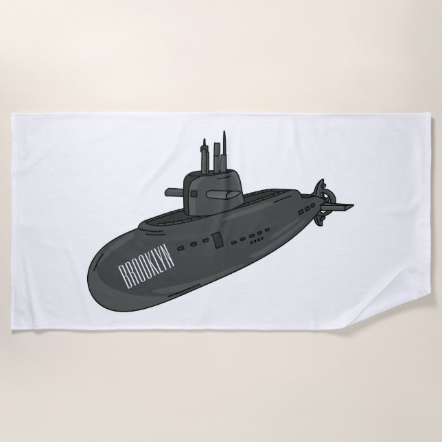 Submarine cartoon illustration  beach towel (Front)