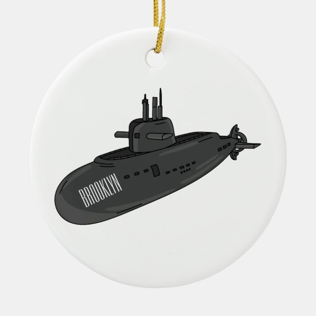 Submarine cartoon illustration ceramic ornament (Front)