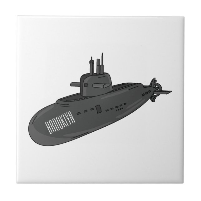 Submarine cartoon illustration  ceramic tile (Front)