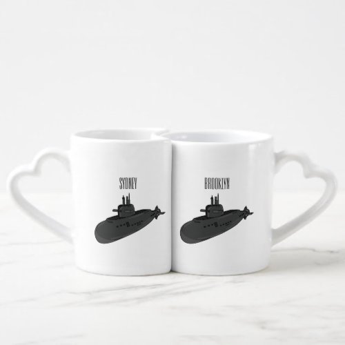 Submarine cartoon illustration coffee mug set