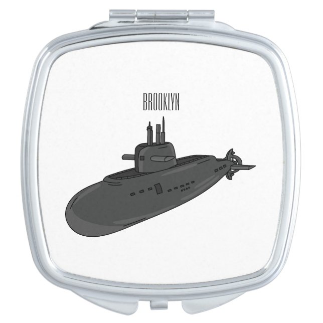 Submarine cartoon illustration compact mirror (Front)