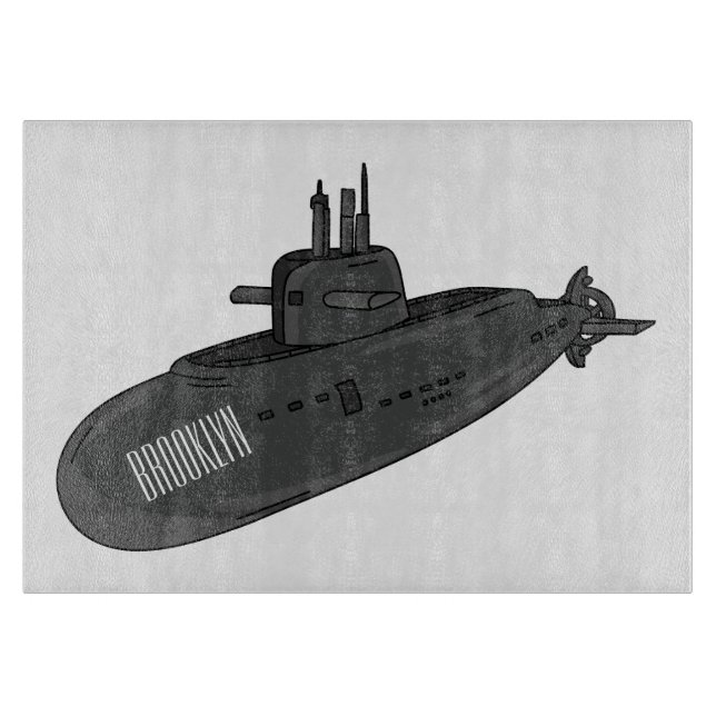 Submarine cartoon illustration cutting board (Front)