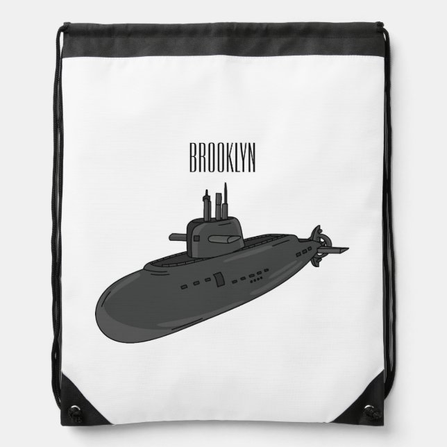 Submarine cartoon illustration  drawstring bag (Front)