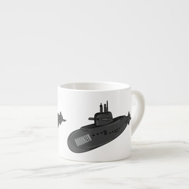 Submarine cartoon illustration espresso cup (Front Right)