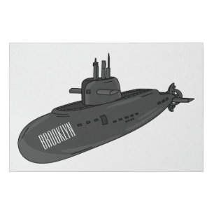 Submarine cartoon illustration faux canvas print