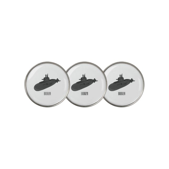 Submarine cartoon illustration golf ball marker (3 Up)