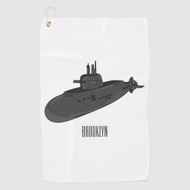 Submarine cartoon illustration golf towel (Front)
