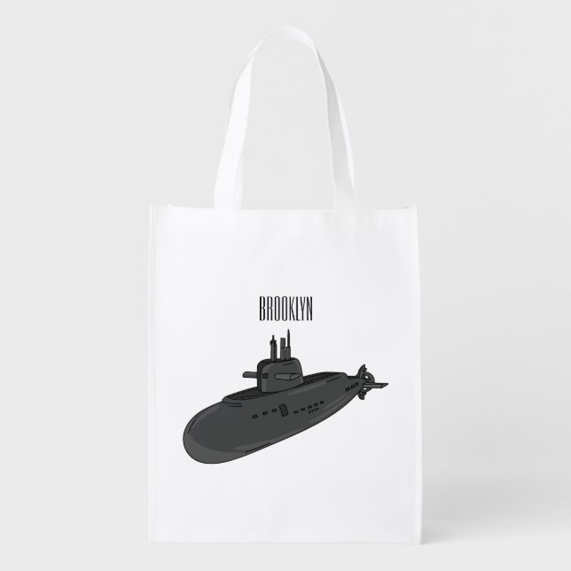Submarine cartoon illustration  grocery bag (Front)