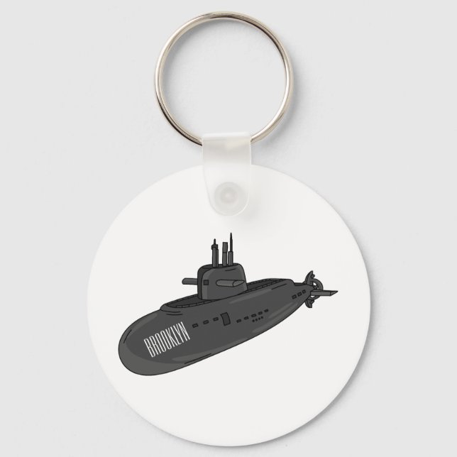 Submarine cartoon illustration keychain (Front)
