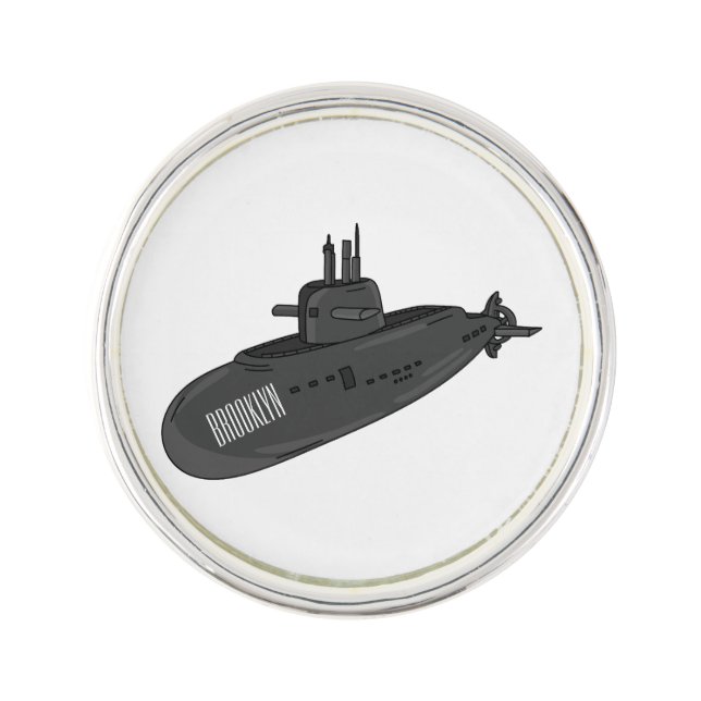 Submarine cartoon illustration lapel pin (Front)