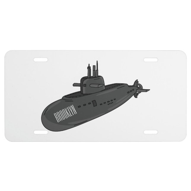 Submarine cartoon illustration  license plate (Front)