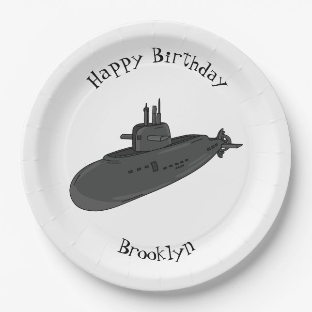 Submarine cartoon illustration paper plates (Front)