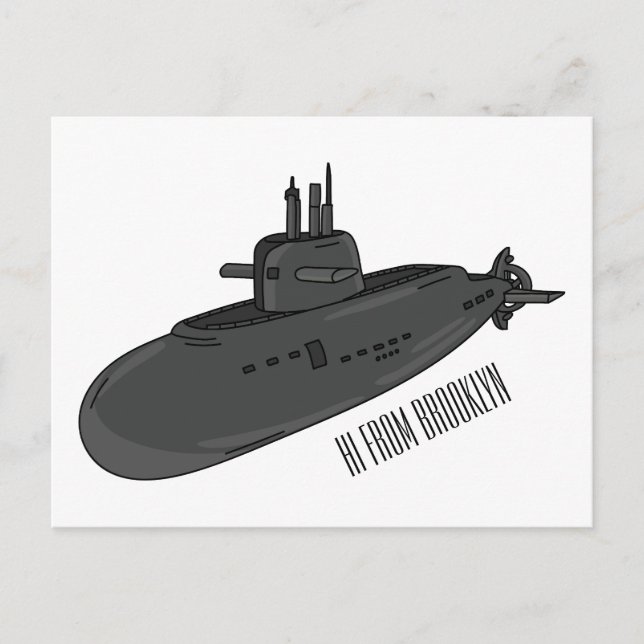 Submarine cartoon illustration  postcard (Front)