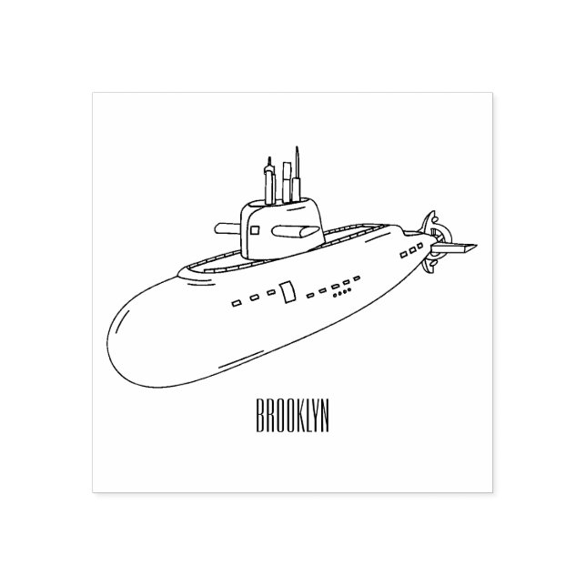 Submarine cartoon illustration rubber stamp (Imprint)