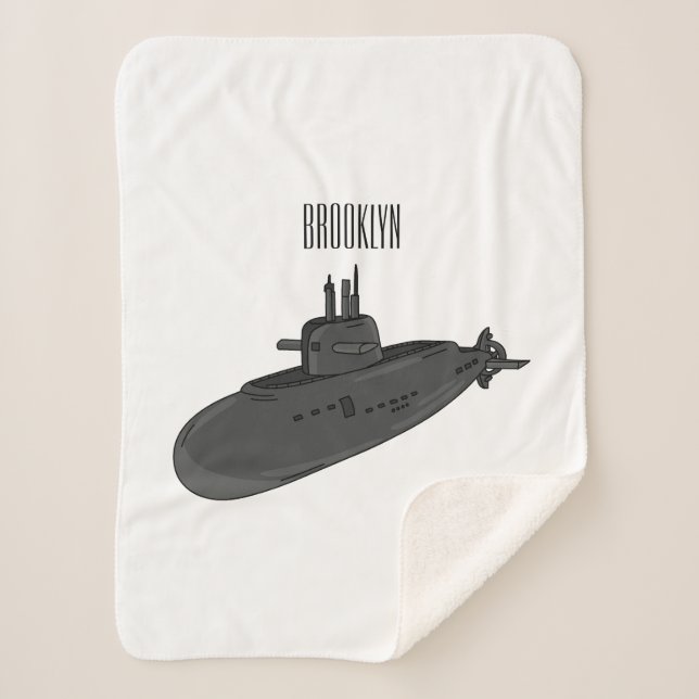 Submarine cartoon illustration sherpa blanket (Front)