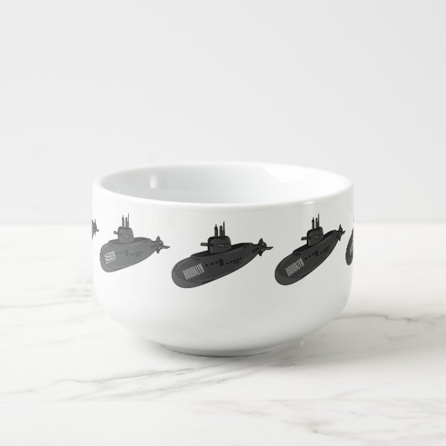 Submarine cartoon illustration soup mug (Front)