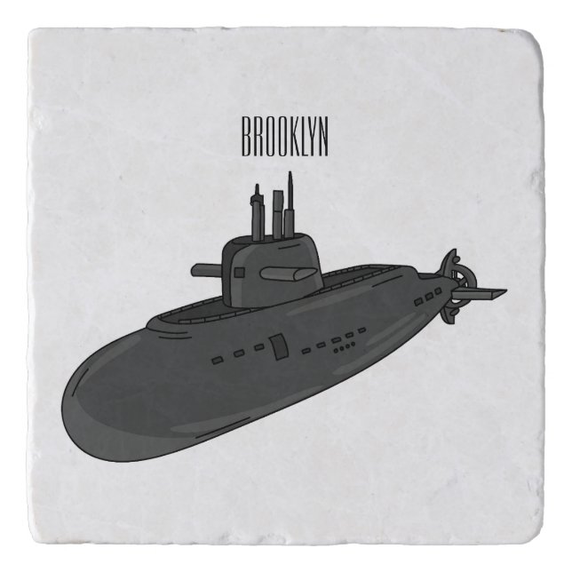 Submarine cartoon illustration trivet (Front)