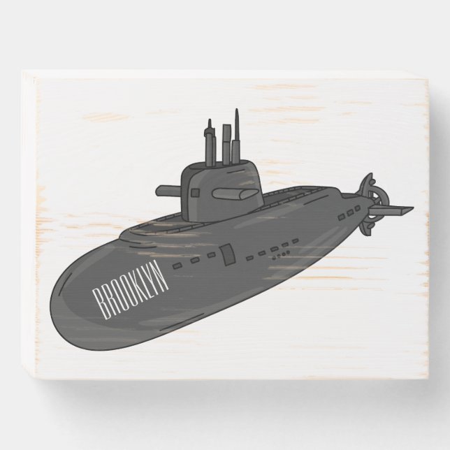 Submarine cartoon illustration wooden box sign (Front Horizontal)