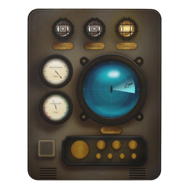 Submarine Control Panel With Sonar Steampunk Room Door Sign (Contemporary Vert)