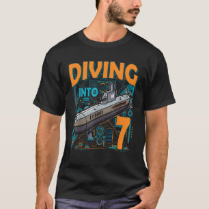 Submarine Diving Into 7 Year Old 7th Birthday Boy T-Shirt