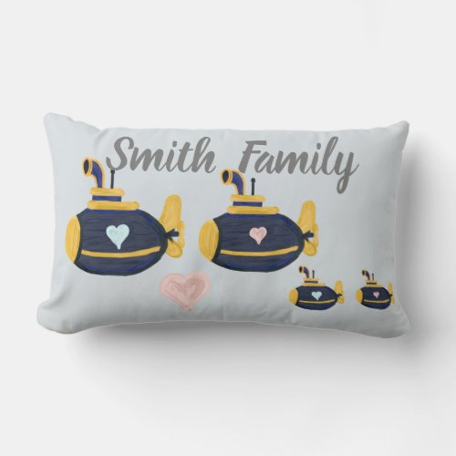 Submarine family 2 kids customize name lumbar pillow