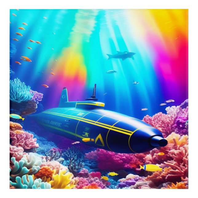 Submarine in Beautiful Ocean Acrylic Print (Front)