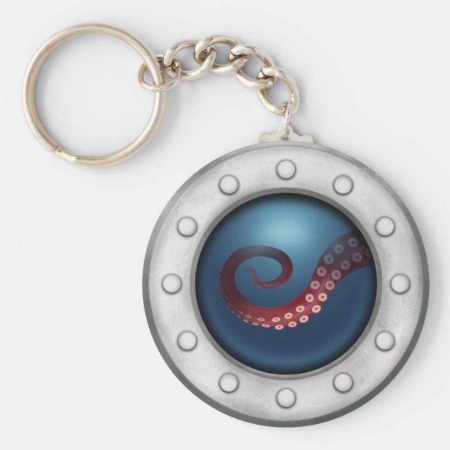 Submarine Porthole Deep Sea Creature Steampunk Keychain (Front)