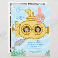 Submarine & Sea - Twins 2nd Birthday Invitation