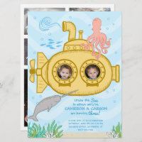 Submarine & Sea - Twins 3rd Birthday Invitation