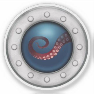 Submarine Ship Porthole With Octopus Sea Creature Sticker