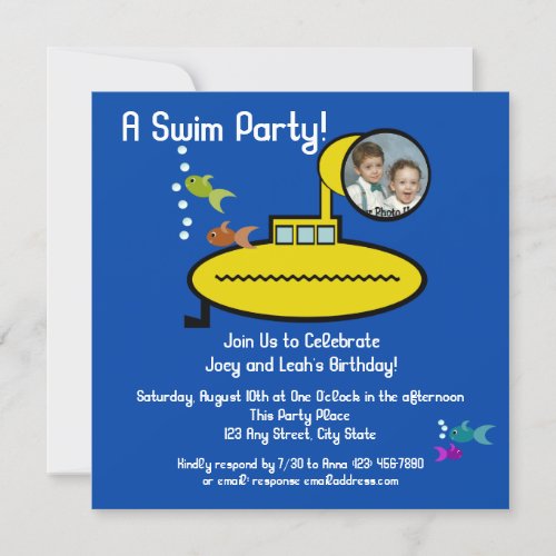 Submarine Swim Party with Photo Personalized Invitations