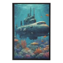 Submarine Underwater In Motion Canvas Wall Art