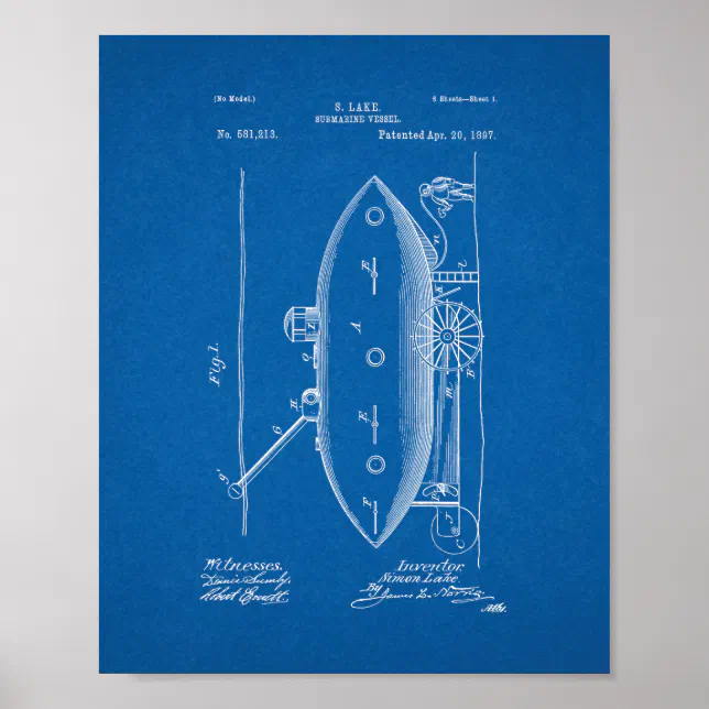 Submarine Vessel Patent - Blueprint Poster | Zazzle