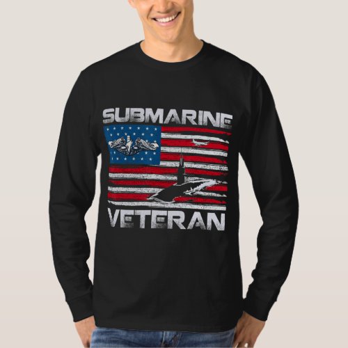 Submarine Veteran Silent Service American Flag Vet T_Shirt