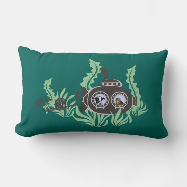 Submarine with Cow and Owl Inside Lumbar Pillow (Front)