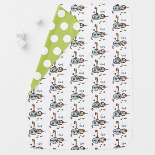 Submarine with Green Back  White Spots Baby Blanket