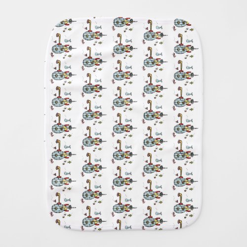 Submarine with Green Back  White Spots Baby Burp Cloth