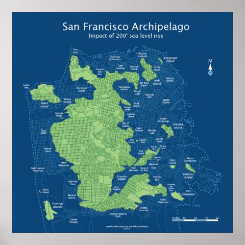 Submerged San Francisco streetmap 36x36 200ft Poster