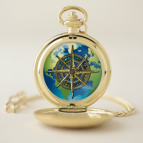 Submerged World Compass Pocket Watch