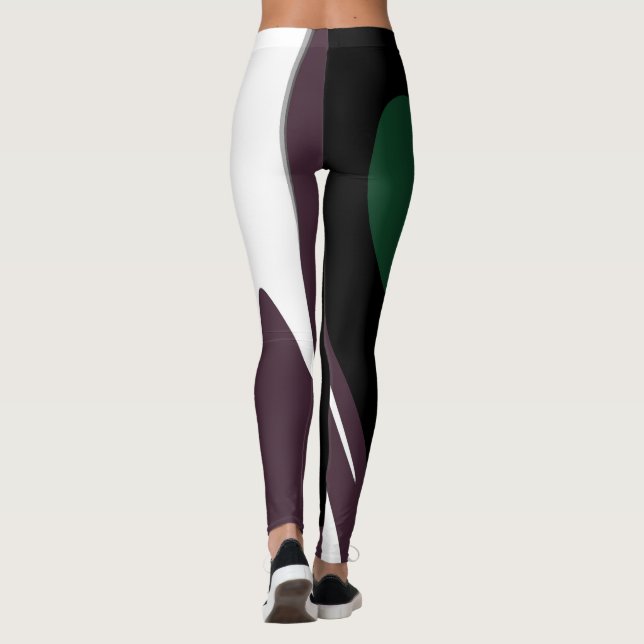 Submersion: Abstract Black, White, Purple & Green Leggings (Back)