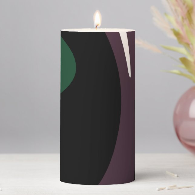 Submersion: Abstract Black, White, Purple & Green Pillar Candle (In Situ)